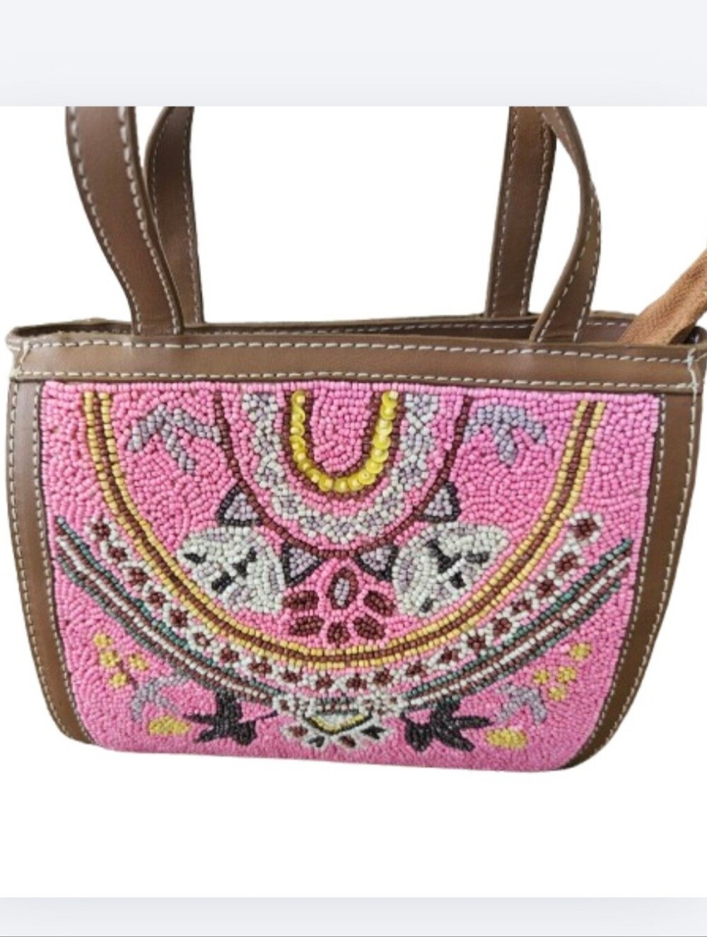 Beaded Pink Tote, Small Beaded Pink Handbag, Beaded Bag